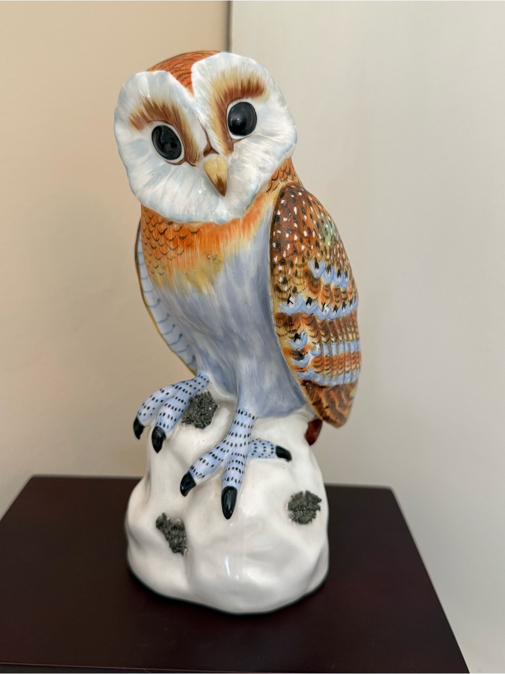 Vintage Mottahedeh Design Italy Hand Painted Porcelain Barn Owl Figurine 7.5”